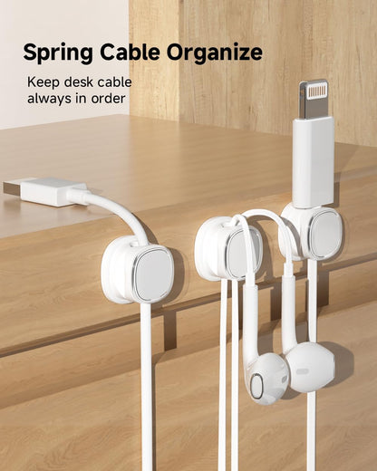 9 Pack Cord Organizer, Spring Cable Management, Adhesive Cute Cable Holder Clips, Phone Charger Wire Keeper for Desk Nightstand Car Office (9-Pack White_Orange_Blue)