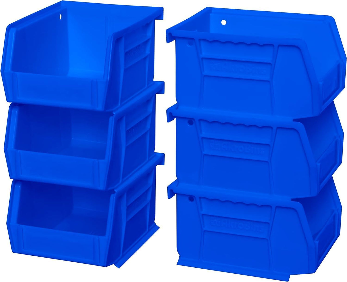 Akro-Mils 30210 AkroBins Plastic Storage Bins, Space-Saving Stackable Bins for Garage, Pantry, Craft Organization, 5" x 4" x 3", Stone, 6-Pack