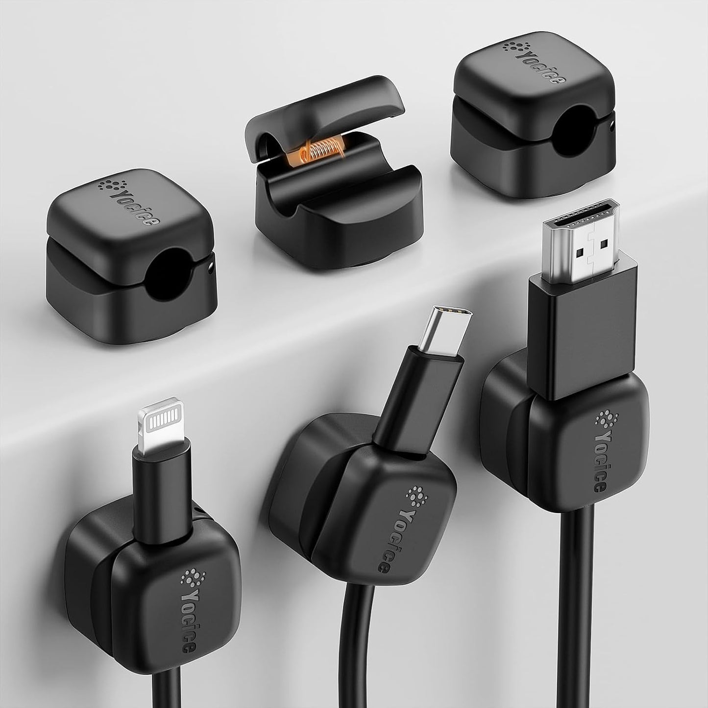 6Pack Rotatable Cord Organizer,Spring Cable Clips Desk Cable Management Cord Holder Adhesive Phone Charger Cord Clips for Home Office Car Wall Nightstand Accessories, Clear