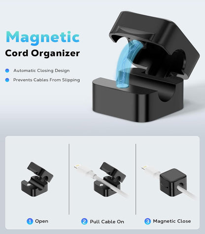 MoKo 6 Pack Magnetic Cable Clips, Under Desk Cable Management, Adhesive Magnetic Cord Holder, Magnetic Cord Organizer Wire Holder Keeper Organizer for Nightstand Desk Office Car Wall Glass, White