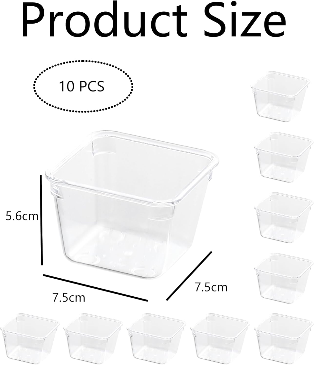 HAPLEE 10-Pack Clear Square Plastic Drawer Organizers - Stackable Modular Bins for Kitchen Utensils, Makeup & Office Supplies - Thin Profile Design Fits Dresser/Bathroom Cabinets - Non-Slip Base
