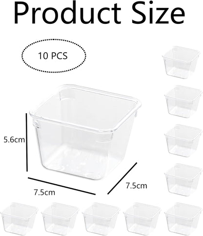 HAPLEE 10-Pack Clear Square Plastic Drawer Organizers - Stackable Modular Bins for Kitchen Utensils, Makeup & Office Supplies - Thin Profile Design Fits Dresser/Bathroom Cabinets - Non-Slip Base