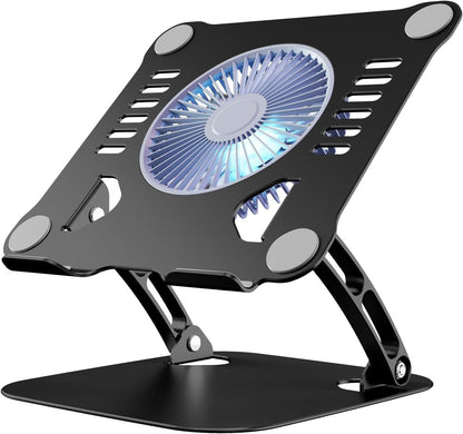 SHUWEI Laptop Cooling Stand with 3 Speed Fan, Adjustable Height Laptop Stand for Desk, Ergonimic Aluminum Laptop Cooling Pad for 10-15'' Notebook - Black
