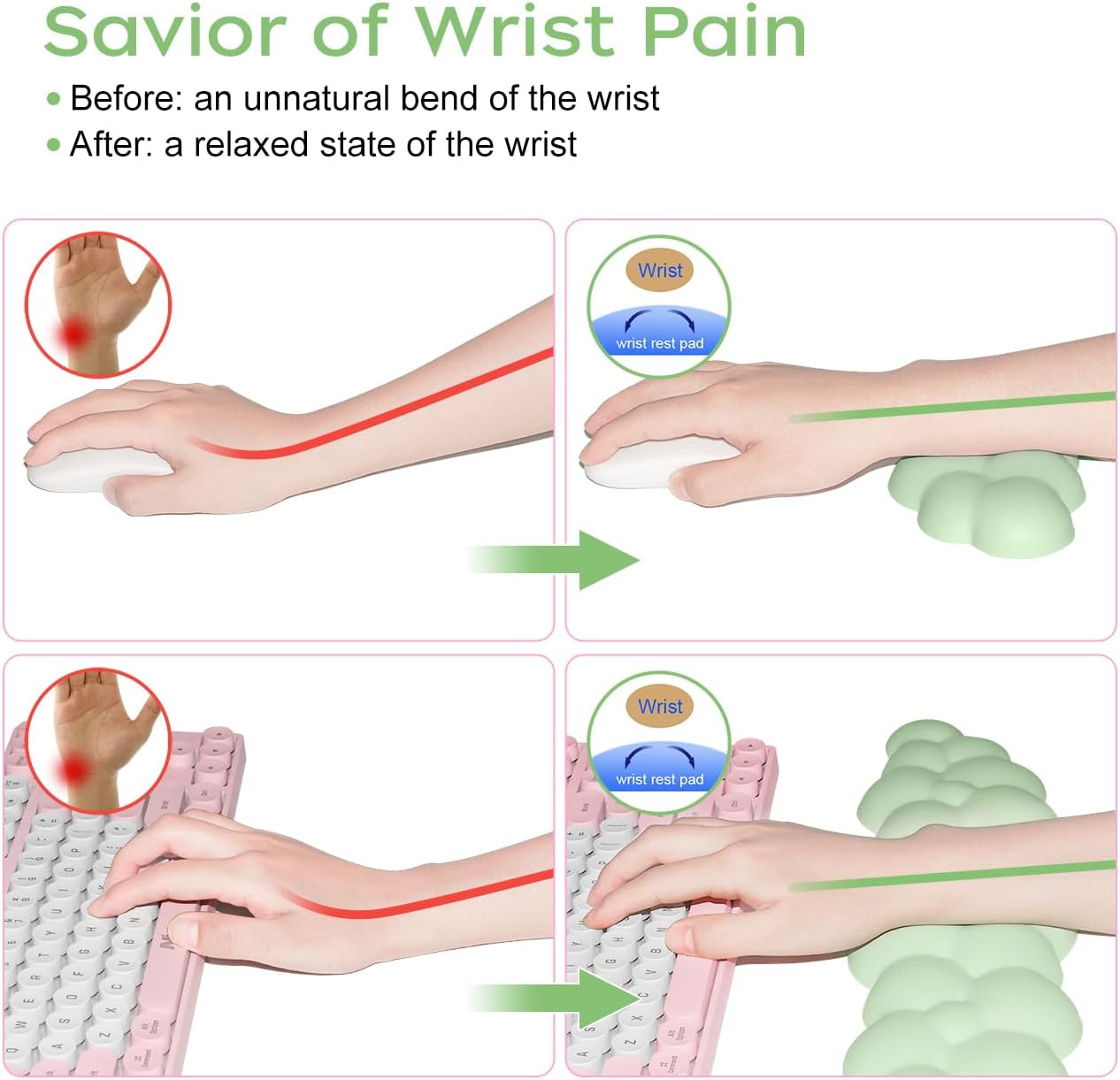 JIKIOU Upgrade Leather Cloud Keyboard Wrist Rest, Cloud Wrist Rest with Non-Slip PU Base, Comfortable Memory Foam Wrist Rest for Computer Laptop Mac Gaming Office and Pain Relief Christmas Wish Gift