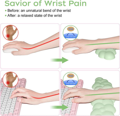 JIKIOU Upgrade Leather Cloud Keyboard Wrist Rest, Cloud Wrist Rest with Non-Slip PU Base, Comfortable Memory Foam Wrist Rest for Computer Laptop Mac Gaming Office and Pain Relief Christmas Wish Gift