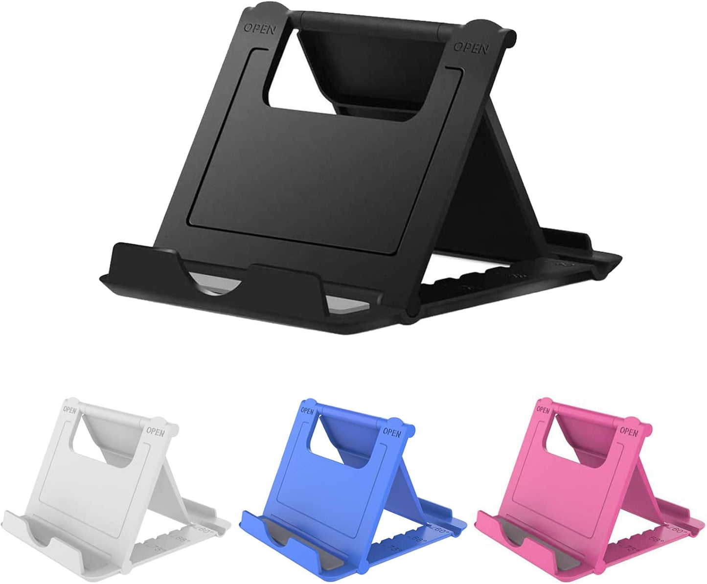 Kemoxan 2 Pack Portable Cell Phone Stand Holder for Desk, Foldable Pocket-Sized Mount, Universal Adjustable Desktop Mobile Phone Kickstand Compatible with iPhone IPads Kindle Android Black & White