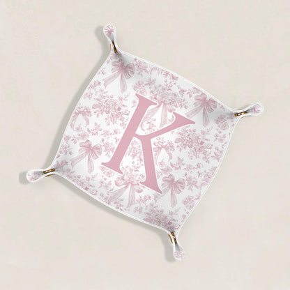 Gifts for Mom Initial Valet Tray,Pink Personalized Gifts for Women Mom Grandma Girlfriend,Nightstand Desk Accessories PU Leather Tray Organizer for Birthday Christmas Gift Ideas (B)