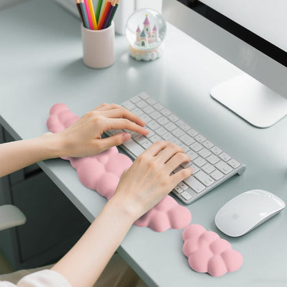 Keyboard Wrist Rest Mouse Wrist Support Set, Cloud Keybroad Wrist Rest Pad with Non-Slip PU Base, Memory Foam Wrist Rest for Pain Relief Computer Laptop Gaming Home Office, White