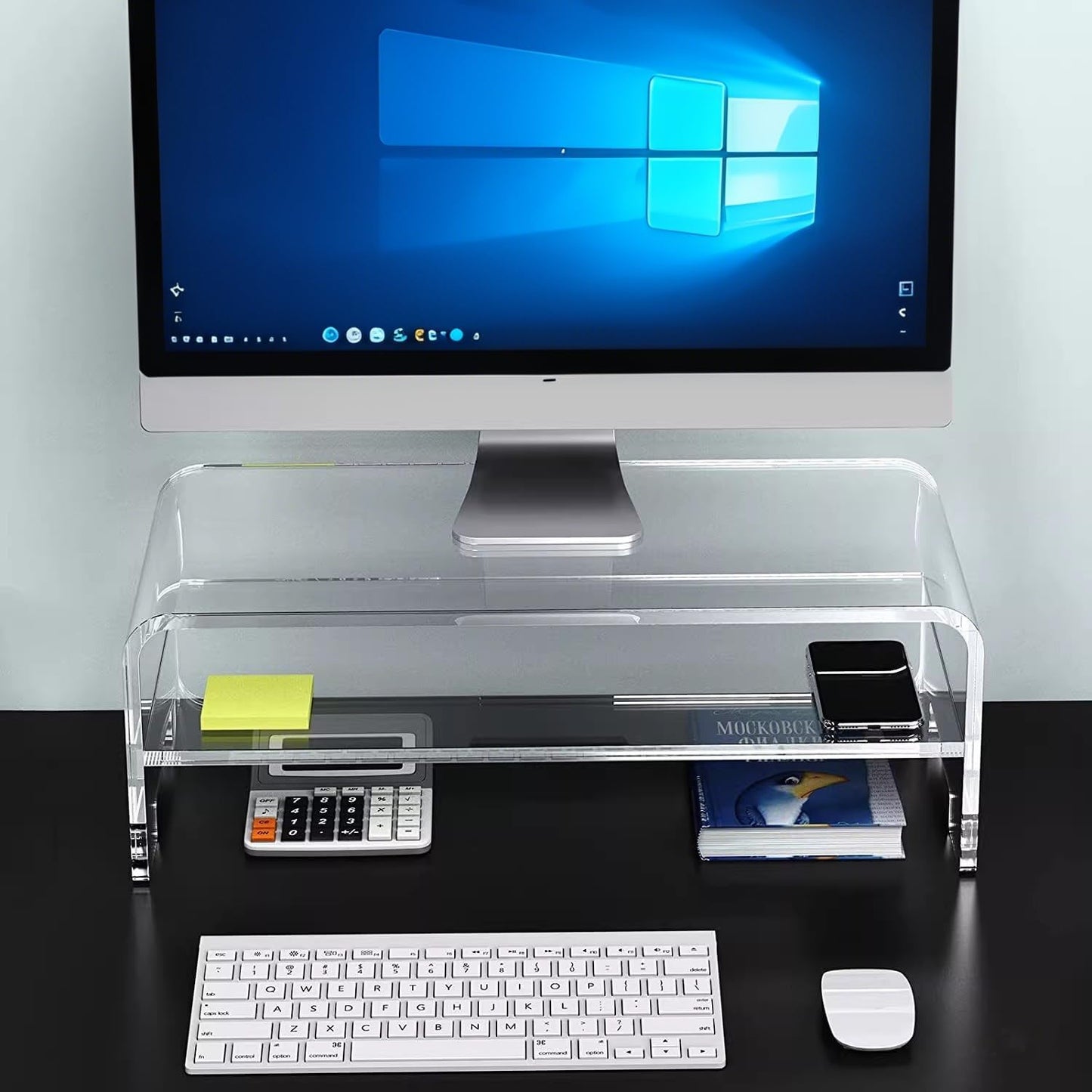 Acrylic Monitor Stand, 2 Tier Computer Monitor Stand Riser，16 inch Acrylic Computer Monitor Stand Riser for iMac, PC, Desktop, Laptop, TV Screen with Extra Storage Space Home Office