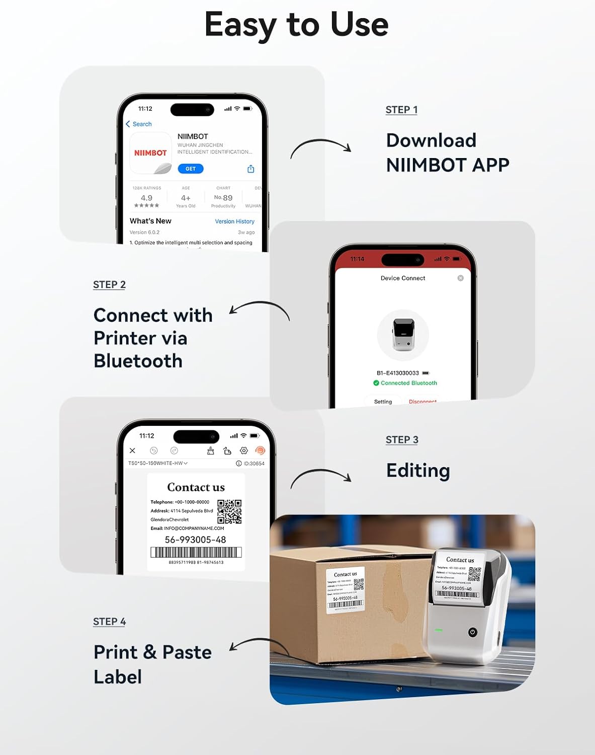 NIIMBOT B1 Label Maker Machine with Tape, 2 Inch Portable Label Printer, Bluetooth Thermal Label Printer with Multiple Templates for Small Business,Office,Home,School (Blue, 1 Printer+1 Roll Label)