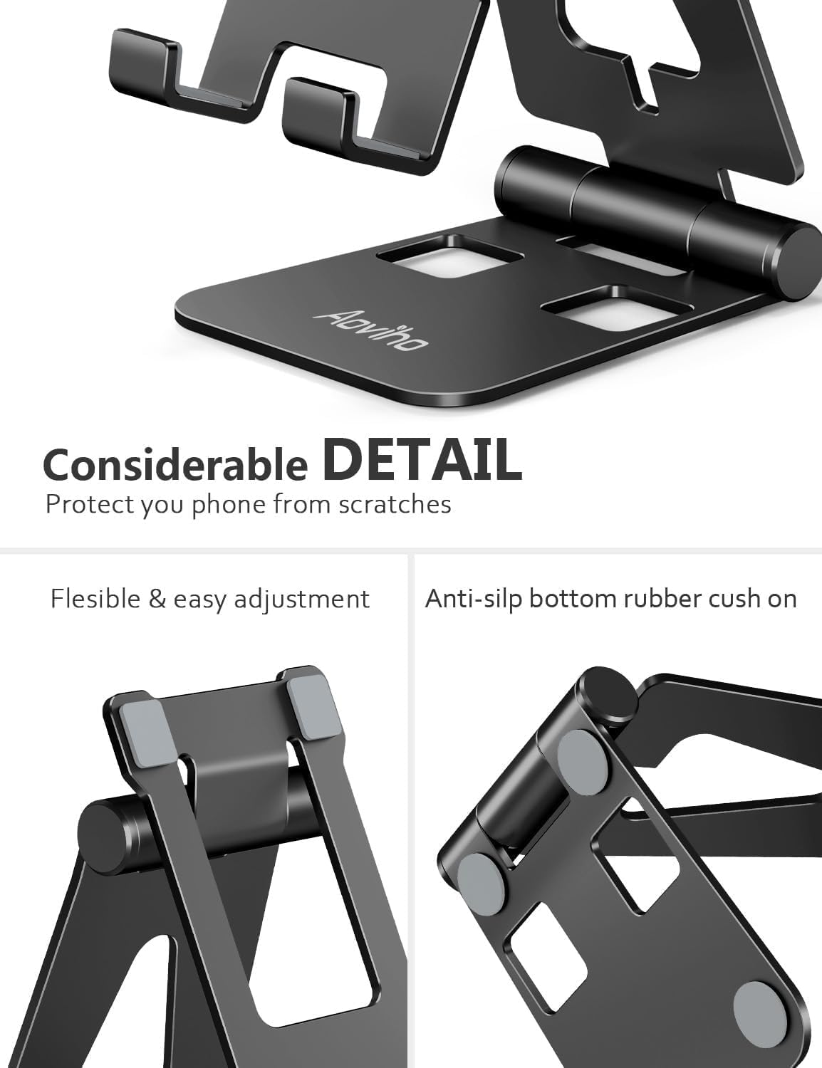 Aoviho Cell Phone Stand for Desk, Adjustable Desktop Phone Holder Stand, Foldable Moblie Phone Dock for iPhone17 16 15 14 13 12 11 Pro Xs Max Xr X 8 7 6 5 5s SE Nintendo Switch All Phones, Pink