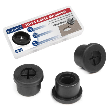 1 Inch Cable Grommet (25mm) – 12 Pcs Flexible Rubber Wire Hole Covers for Server Racks, Network Boxes, Thick Cable Management (Black)