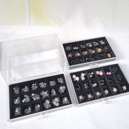 YUFONG Earring Organizer Box Acrylic Jewelry Organizer with 3 Drawers 54 Adjustable Grids Clear Stackable Earring Holder Velvet Trays Ring Display Case for Women Girls (Beige)