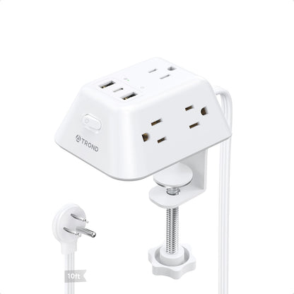 Desk Clamp Power Strip, Surge Protector with 5 AC Outlets and 3 USB Ports, Desk Mount Charging Station, Fit 1.97in Tabletop Edge Thick, 6FT Extension Cord, for Home Office Gaming Accessories, Black