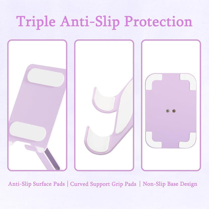 Adjustable Metal Phone Stand for Desk – Foldable 360° Rotating Phone Holder Compatible with iPhone 17/16/15/14 Pro Max/Air, Galaxy S25/S26 & Google Pixel 10a – Pink