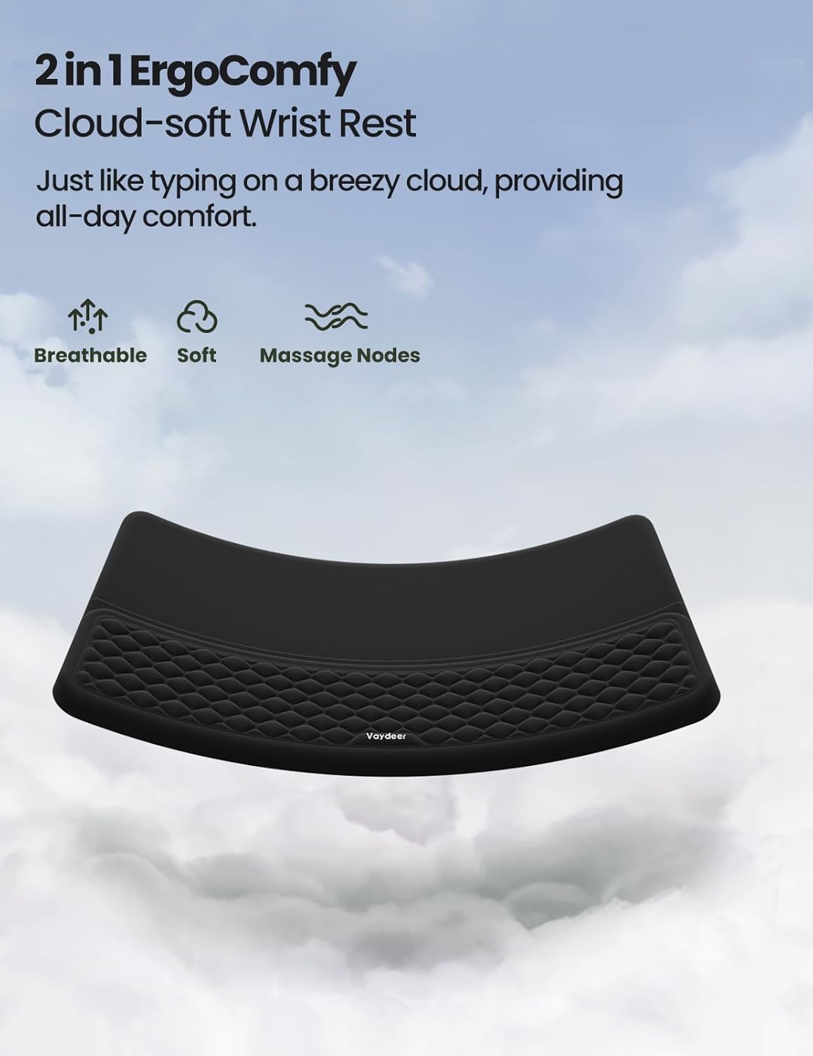 Vaydeer Wrist Rest with Keyboard Stand, Computer Wrist Support Pad, Ergonomic Keyboard Riser Holder Lifter Tray with Wrist Pad, Soft Memory Foam Desk Cushion, Palm Hand Typing for Office Home School