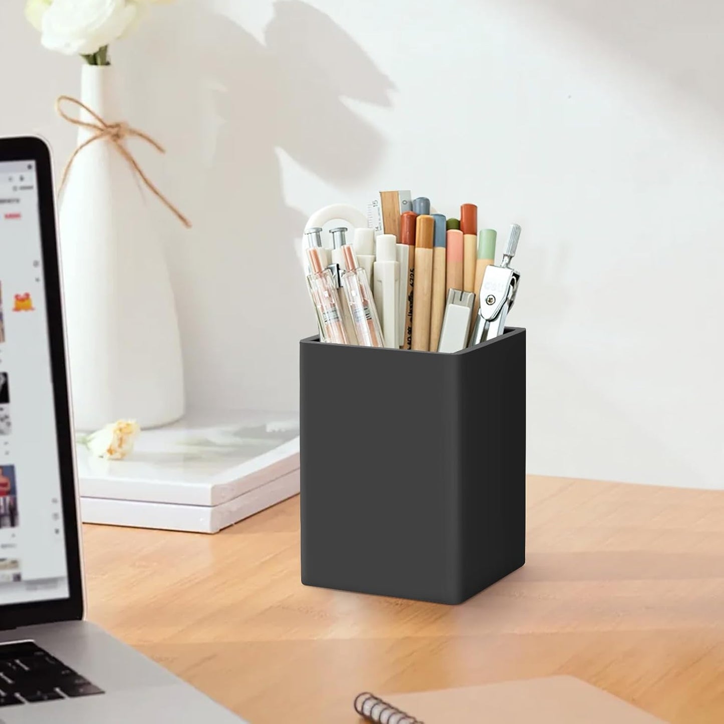 Pen Holder for Desk,Nordic Elegance Square Silicone Pencil Holder Soft Minimalist Desk Pen Cup Stand Waterproof Multifunctional Office Supplies for Home,Kids and School(Grey)