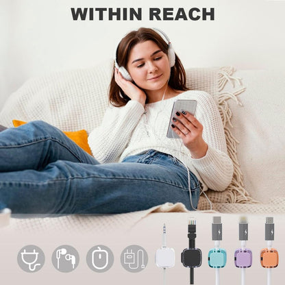 6 Pack Magnetic Cable Organizer & Storage Holder, 2024 USB Charging Cable Management Clips, Strong Adhesive Wire Holder (White)