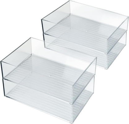 Azar Displays 556735-4PK Large Organizer Tray Oversized Clear Plastic Storage Tray for Kitchen Drawers Pantry Desk and Craft Room BPA-Free (Pack of 4)