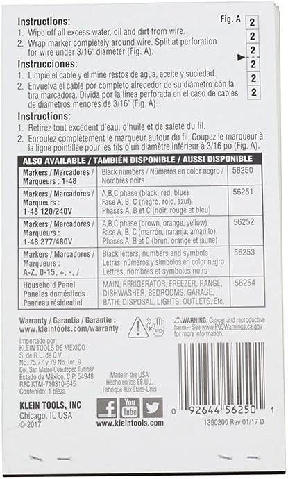 Klein Tools 56250 Wire Marker Book for Cable Management, Electric Panel Organization Wire Label Stickers, Numbered 1-48