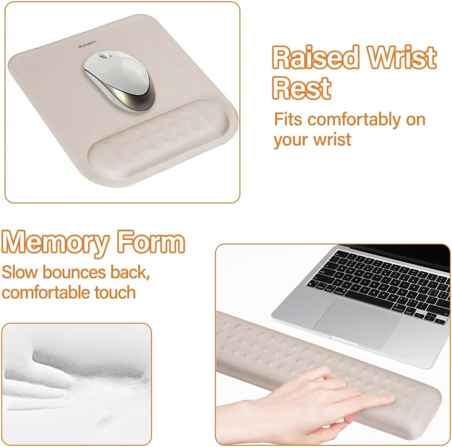 MOSISO Computer Keyboard Stand&Wrist Rest Support for Keyboard &Mouse Pad Set, Ergonomic Massage Wrist Rest Set, Easy Typing Working Acrylic Clear Stand for Office Home, Apricot