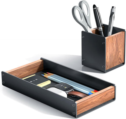 UPERGO Desk Tray Organizer Drawer for Home Office, Walnut Desk Organizer Tray for Keys, Pen, Watch