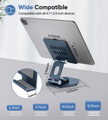 Aluminum Tablet Stand for Desk, 360° Swivel iPad & Tablet Holder – Thickened Material & Foldable Desktop Mount for 5–12.9in Devices, Black