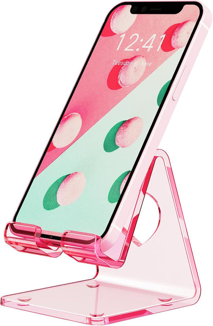 Crpich Acrylic Cell Phone Stand, Portable Phone Holder, Clear Phone Stand for Desk, Compatible with Phone16 15 14 13 Pro Max Mini 12 11 SE, Switch, Android Smartphone, Pad, Tablet, Desk Accessories