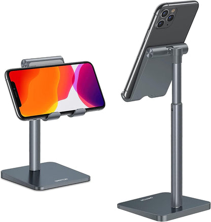 OMOTON Cell Phone Stand, Adjustable Angle Height Desk Phone Dock Holder for iPhone Air 17 Pro Max/Plus/XS/XR, Samsung Galaxy S20 / S10 / S9 / S8 and Other Phones (3.5-7.0-Inch)
