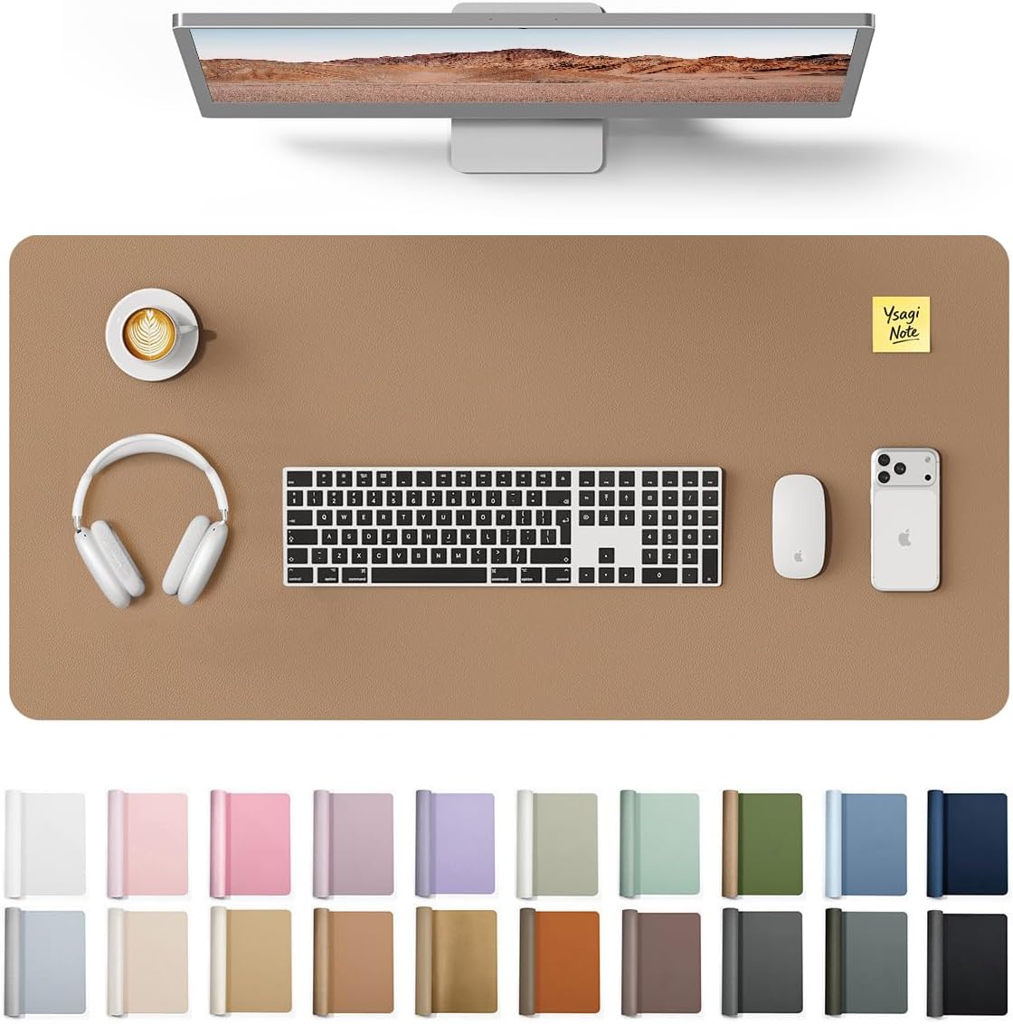 YSAGi Leather Desk Protector, Office Mat, Large Mouse Mat, Non-Slip PU Leather Blotter, Laptop Pad, Waterproof Writing Pad for Office and Home (Light Pink, 23.6" x 13.8") - Colors B
