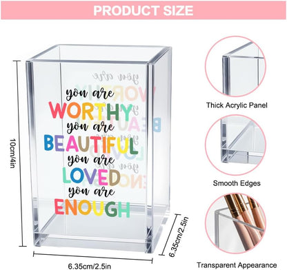Just Breathe Acrylic Cosmetic Pencil Pen Holder Cup, Hope Inspirational Makeup Brush Organizer Holder, Women Faith Gifts, Encouragement Gifts for Women Mom Daughter Sister Friend Yoga Teacher