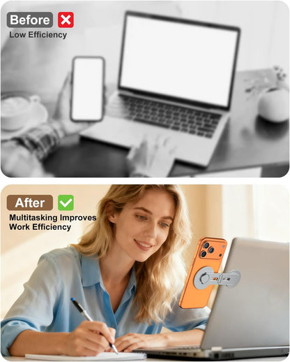 CloudValley Magnetic Phone Laptop Holder Mount, Foldable Hidden Portable Stand for iPhone 17/16/15/14/13 & All Phone, Clamp for Monitor Side, Compatible with Laptop, Desktop, Tesla Model 3/ Y, Silver