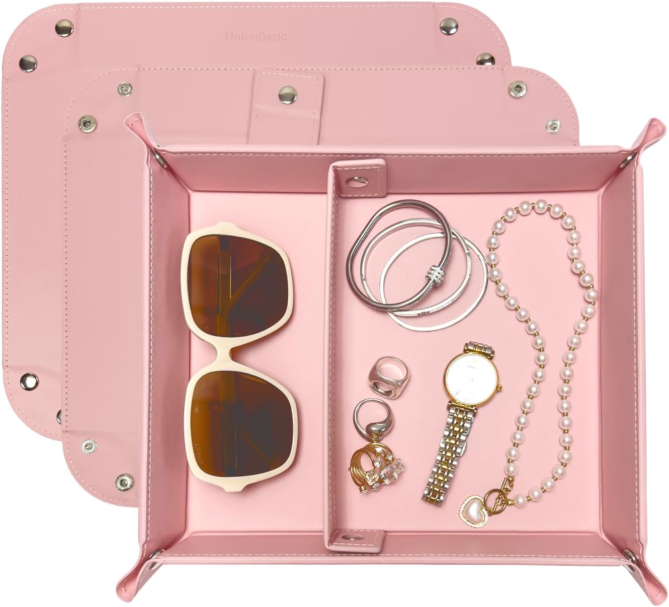 UnionBasic Medium Valet Tray, Jewelry Tray for Rings Watches Earrings, Entryway Catchall Caddy for Coins Keys Change, Nightstand Bedside Valet Holder, Trays for Electronic Gadgets, Candy Pink Plus - Colors B