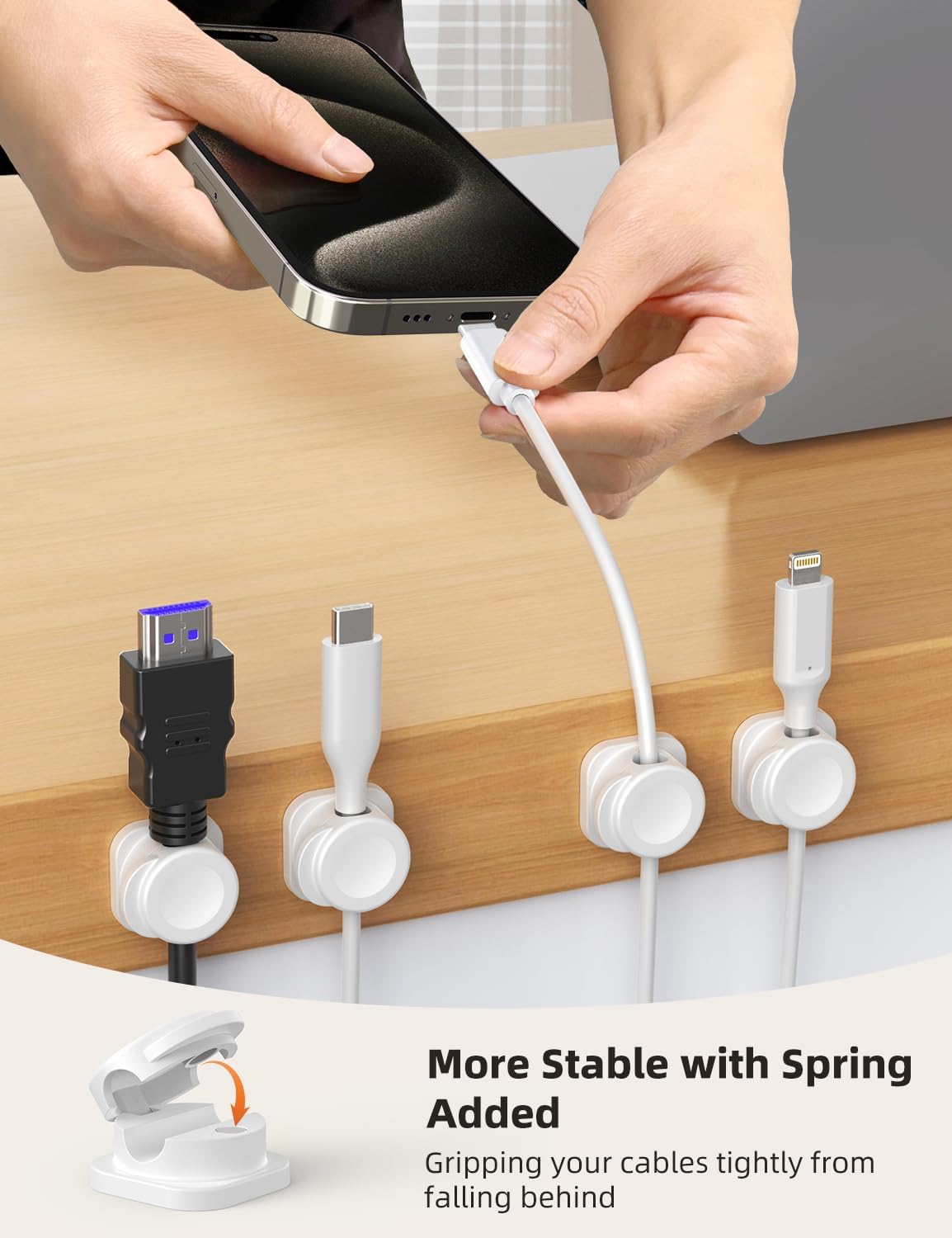 Cable Clips, 8 Pack Magnetic Cord Organizer, Reusable and Convenient Cable Management TIKIWIK Desk Organizer, Strong Adhesive Cord Holder for Nightstand Home Car Office Desk Accessories (White)