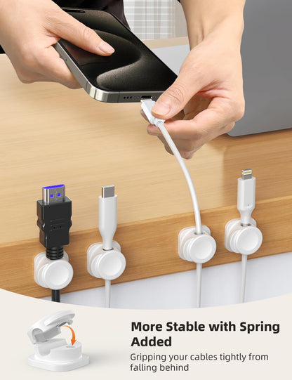 Cable Clips, 8 Pack Magnetic Cord Organizer, Reusable and Convenient Cable Management TIKIWIK Desk Organizer, Strong Adhesive Cord Holder for Nightstand Home Car Office Desk Accessories (White)