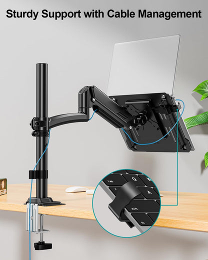 MOUNT PRO Laptop Arm Mount for Desk, 2 in 1 Function Monitor Laptop Stand, Fits Max 17" Notebook and 32" Computer Screen, Aluminum Single Monitor Holder with Adjustable Tray, Holds up to 22lbs