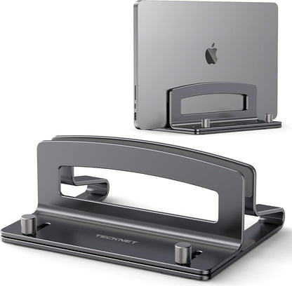 TECKNET Vertical Laptop Stand, Adjustable Aluminum Laptop Stand (Fits Up to 17.3"), Space-Saving Vertical Stand with Non-Slip & Scratch-Resistant Silicone, Compatible with MacBook Pro/Air, Dell, HP