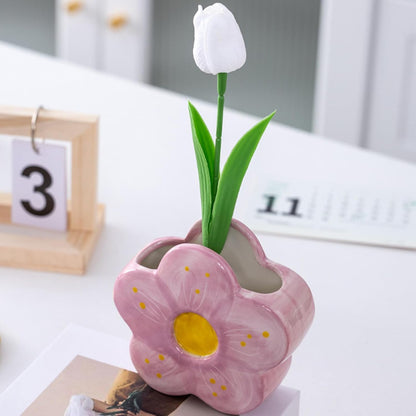 Pink Pencil Holder Pen Holder Office Desk Accessories Aesthetic Cute Flower Home Decor Makeup Brush Holder Vase Birthday Gifts for Women Vanity Toothbrush Holder Kawaii Kitchen Utensil Holder