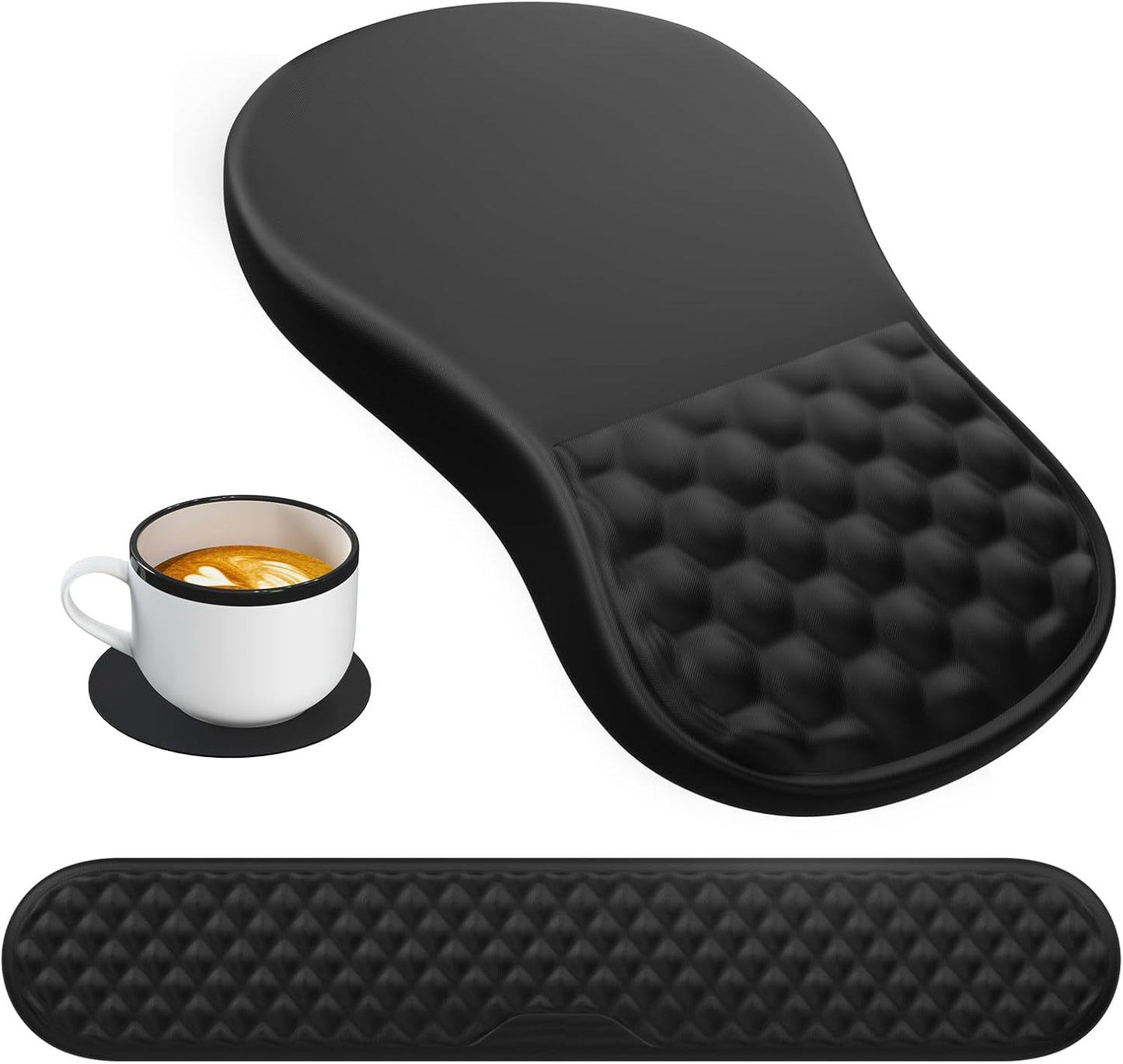 HAOCOO Keyboard Wrist Rest, Ergonomic Mouse Pad with Wrist Rest, 3 in 1 Keyboard and Mouse pad with Coaster Set, Memory Foam Wrist Support, Non-Slip PU Base for Home Office, Rose Gold Pink