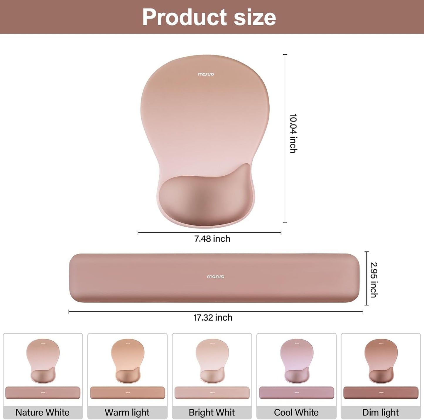 MOSISO Wrist Rest Support for Mouse Pad&Keyboard Set, Ergonomic Mousepad with Concave Curved Memory Foam, Non-Slip Base Pain Relief Comfortable Rectangular Easy Typing Pad for Home/Office, Brown