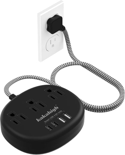 Pink Extension Cord with Surge Protected 1080J - 5 FT Kawaii Power Strip, 1625W Cute Extension Cord with 3 AC Outlet 4 USB (24W/4.8A), Compact for Cute Pink Kawaii Desk Home Essentials