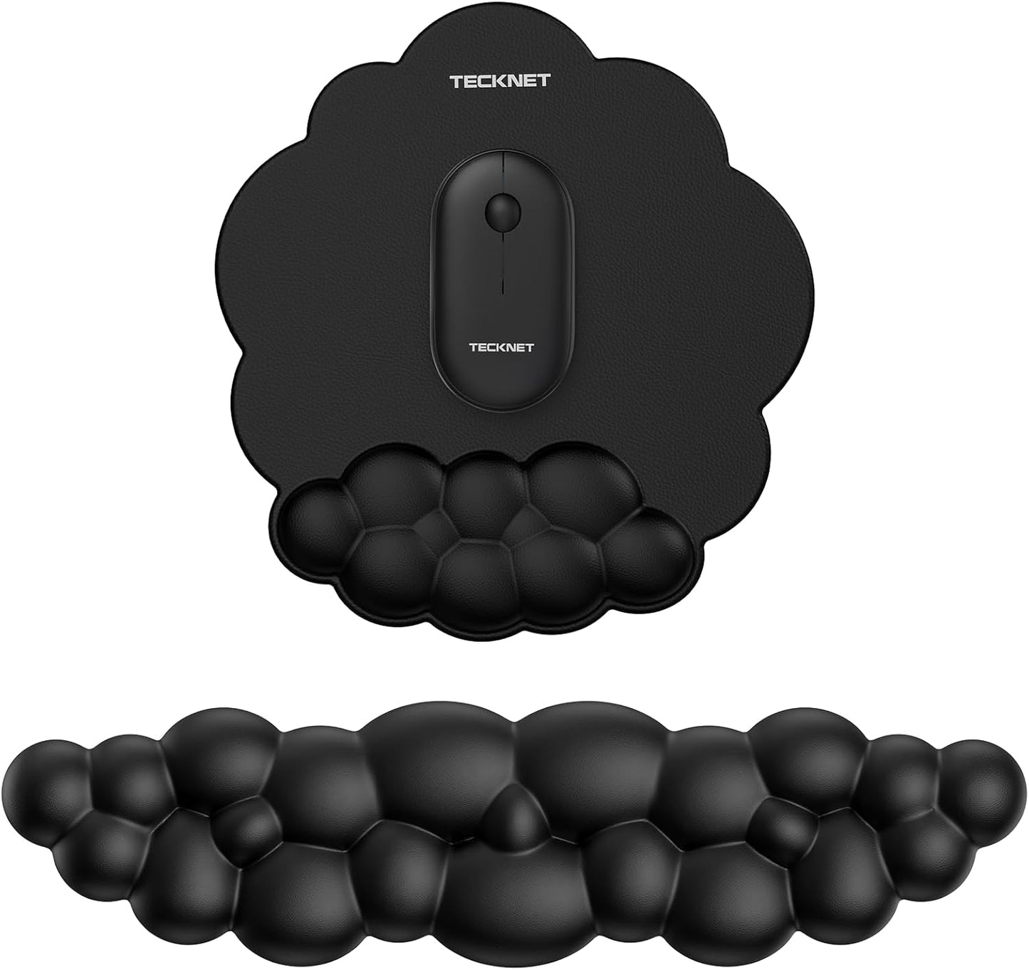TECKNET Cloud Mouse Pad with Wrist Rest, Ergonomic Cloud Wrist Rest with Non-Slip Base, PU Leather Memory Foam Mouse Pad Wrist Support for Keyboard and Mouse, Pain Relief for Typing, Gaming, White