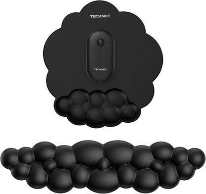 TECKNET Cloud Mouse Pad with Wrist Rest, Ergonomic Cloud Wrist Rest with Non-Slip Base, PU Leather Memory Foam Mouse Pad Wrist Support for Keyboard and Mouse, Pain Relief for Typing, Gaming, White