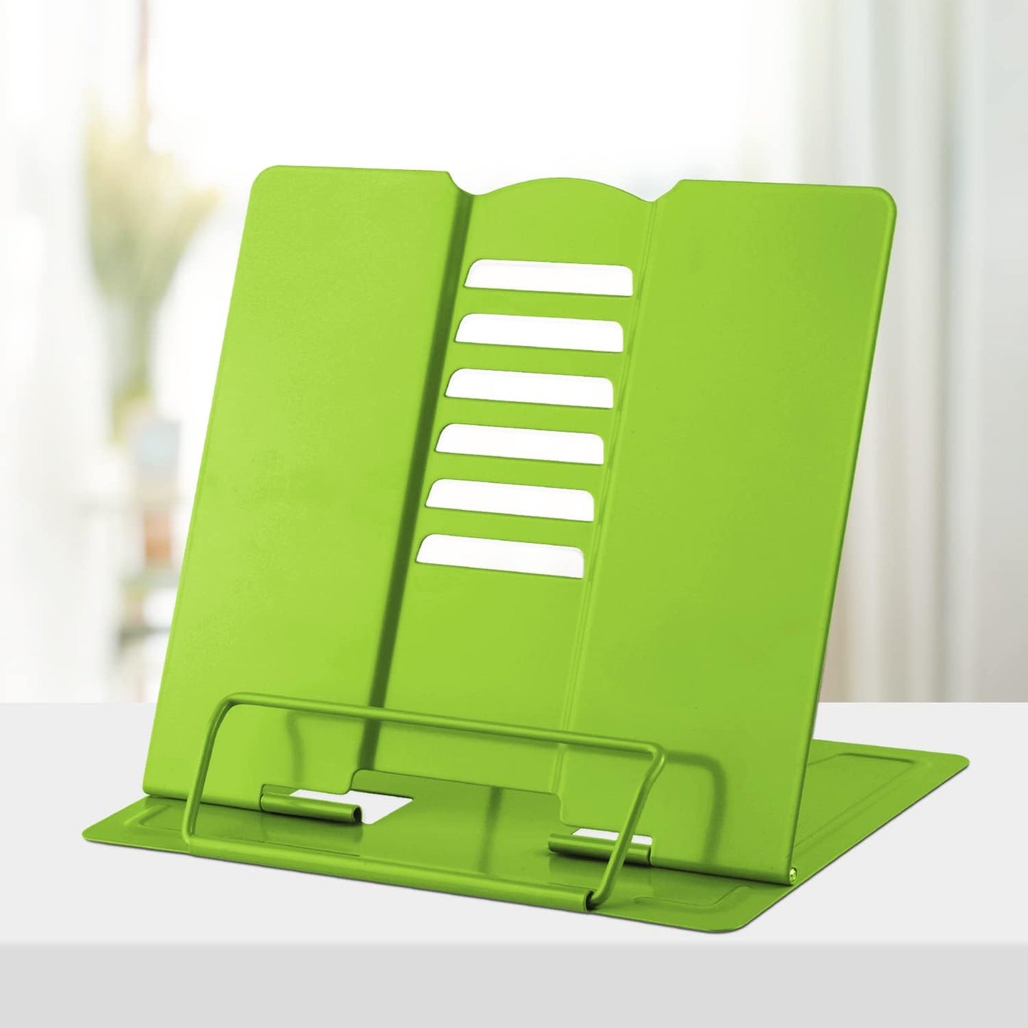 Honagu Metal Desk Book Holder, Hands Free Adjustable Cookbook & Document Holder, Portable Bookstand for Music Books, Textbooks, Recipes, Tablets & iPads (Purple)