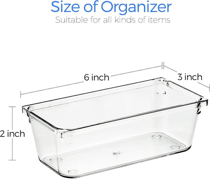 Ravinte 6 Pack Drawer Organizer - 6" X 9" Plastic Storage Bins, Acrylic Organizers with Non-Slip Pads Clear Desk Storage Tray for Makeup, Jewelries, Kitchen Utensils, Bathroom and Office