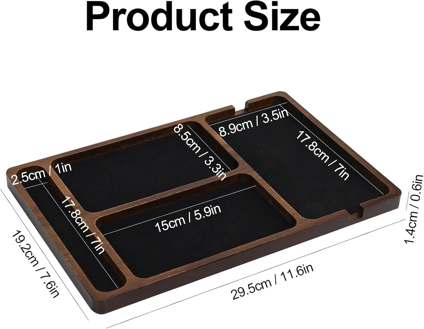 MultiBey Acacia Wood Valet Tray Nightstand Organizer, Wooden Valet Trays for Men Women, Wood Desk Organizer Drawer, EDC Essentials Catchall Tray for Phones, Watch, Pens, Keys