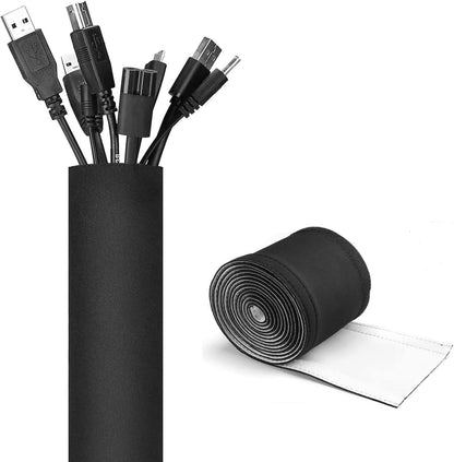 JOTO 4 Pack Cable Management Sleeve, 19-20 Inches Cord Organizer System with Zipper for TV Computer Office Home Entertainment, Flexible Cable Sleeve Wrap Cover Wire Hider System -Black