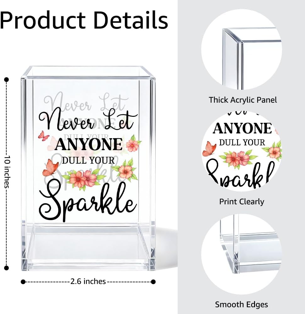 Just Breathe Acrylic Cosmetic Organizer Pen Holder, Anxiety Relaxing Acrylic Desk Holder Cup for Pen Pencil, Dandelion Desk Organizer, Mental Health Office Gifts for Coworker Leader Friend