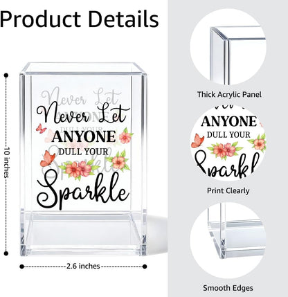 Just Breathe Acrylic Cosmetic Organizer Pen Holder, Anxiety Relaxing Acrylic Desk Holder Cup for Pen Pencil, Dandelion Desk Organizer, Mental Health Office Gifts for Coworker Leader Friend