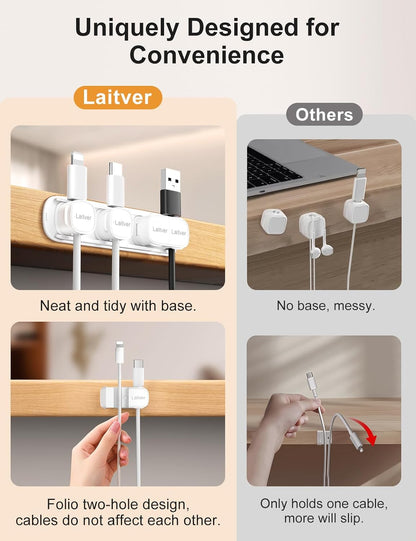 6 Pack Magnetic Cable Clips [1s Open/Lock], Laitver Cord Organizer Holder Strong Adhesive Desk Cable Management- Organize Charging Cords Neatly for Home, Office, Car,Desk, Nightstand